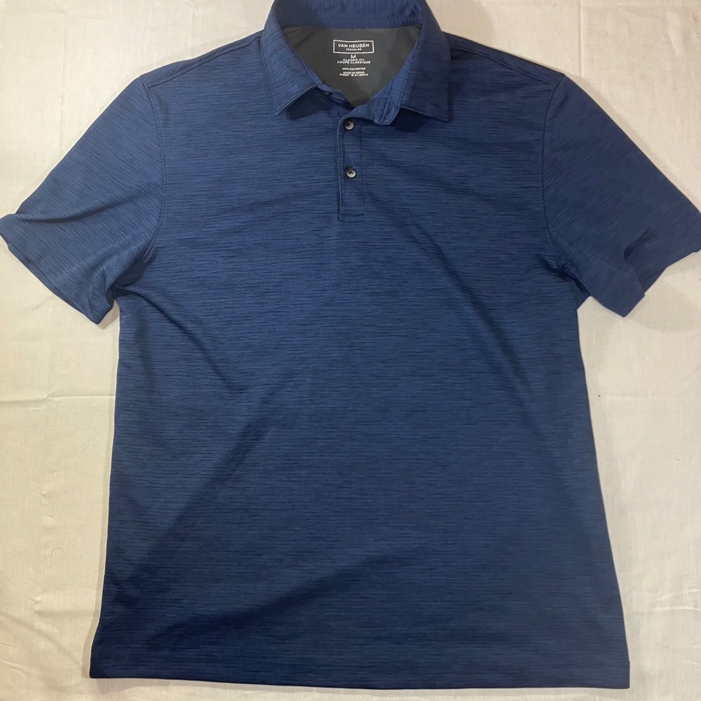Van Heusen Traveler Mens Medium Navy Blue Space Dye Performance Polo Shirt M